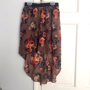 High low flowered skirt.